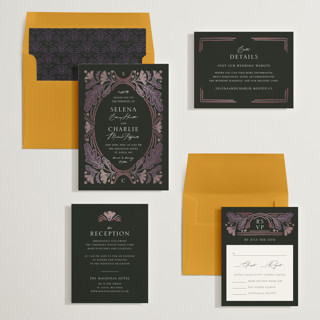 This is a orchid foil stamped wedding invitations with foil pressed by Jen Owens called embellished printing on signature in standard