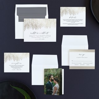 This is a golden foil stamped wedding invitations with foil pressed by Kristie Kern called sparkle + shine printing on signature in standard