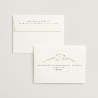 This is a blush foil stamped wedding invitations with foil pressed by Susan Moyal called delicate vine printing on signature in standard