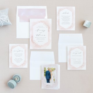 This is a blush foil stamped wedding invitations with foil pressed by Kristie Kern called sparkling champagne printing on signature in standard