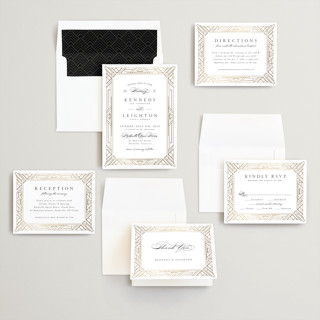 This is a stone foil stamped wedding invitations with foil pressed by Hooray Creative called opulent border printing on signature in standard