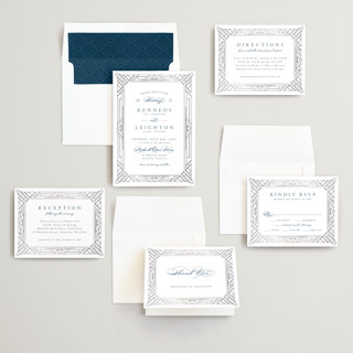 This is a night sky foil stamped wedding invitations with foil pressed by Hooray Creative called opulent border printing on signature in standard