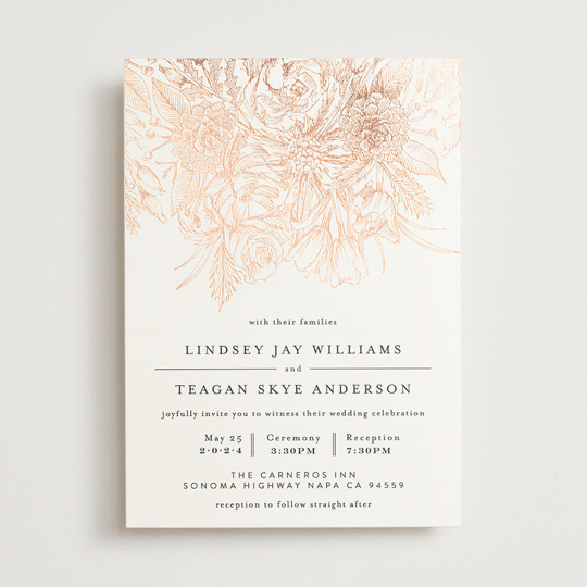 "Sketched Bouquet" - Foil-pressed Wedding Invitations in Petal by Phrosne Ras.