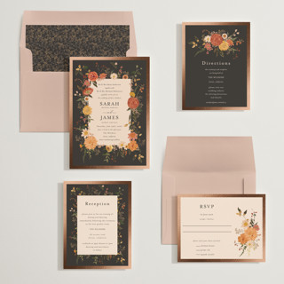 This is a copper foil stamped wedding invitations with foil pressed by Susan Moyal called enchanting printing on signature in standard