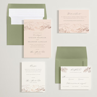 This is a blush foil stamped wedding invitations with foil pressed by Sarah Brown called peaks printing on signature in standard