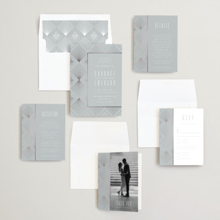 This is a slate foil stamped wedding invitations with foil pressed by Ana de Sousa called deco pattern printing on signature in standard