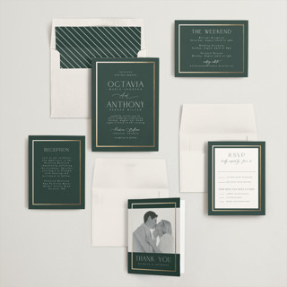 This is a evergreen foil stamped wedding invitations with foil pressed by Nicole Walsh called regal printing on signature in standard