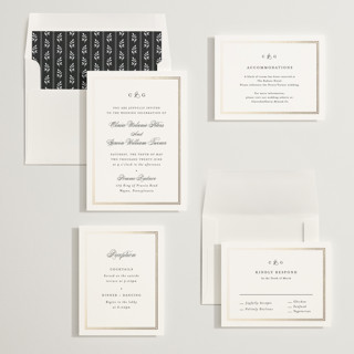 This is a tuxedo foil stamped wedding invitations with foil pressed by Carolyn MacLaren called timeless together printing on signature in standard