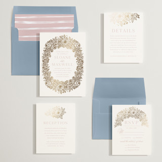This is a rose foil stamped wedding invitations with foil pressed by Kristen Smith called wild roses printing on signature in standard