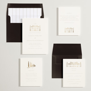 This is a dove foil stamped wedding invitations with foil pressed by Melinda Denison called villa balbiano printing on signature in standard