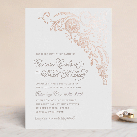 Floral Embroidery FoilPressed Wedding Invitations by Hooray Creative