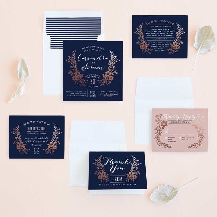 Wildflower Crest FoilPressed Wedding Invitations by Alethea and Ruth