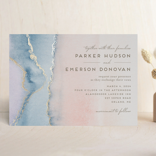 simple agate foil pressed wedding invitations by petra kern minted