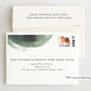 This is a moss foil stamped wedding invitations with foil pressed by Phrosné Barwood called fancy marble printing on signature in standard