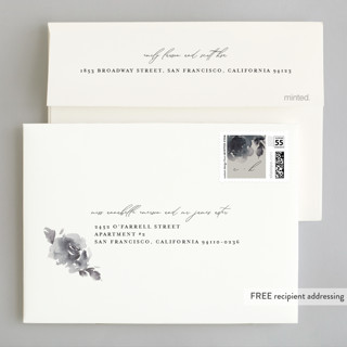 This is a midnight foil stamped wedding invitations with foil pressed by Lori Wemple called enchanted blooms printing on signature in standard