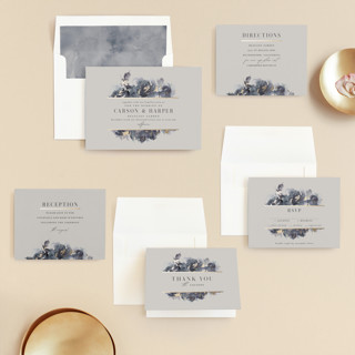 This is a midnight foil stamped wedding invitations with foil pressed by Lori Wemple called enchanted blooms printing on signature in standard