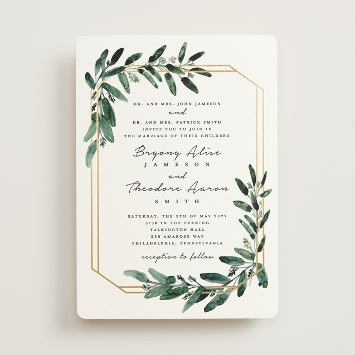 Gilded Eucalyptus FoilPressed Wedding Invitations by