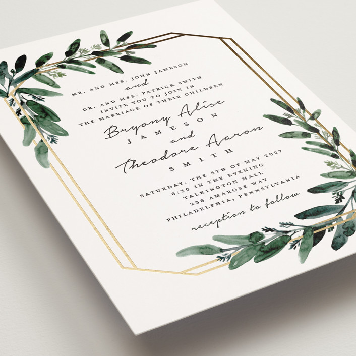 Gilded Eucalyptus Foil Pressed Wedding Invitations By Lissabeth Anglin Minted