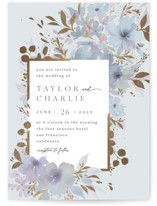 This is a blue foil stamped wedding invitation by Shannon Chen called Frosted Blossoms with foil-pressed printing on signature in standard.