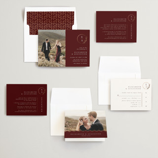 This is a ruby foil stamped wedding invitations with foil pressed by Ana de Sousa called for eternity printing on signature in standard