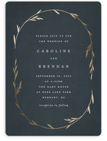 This is a blue foil stamped wedding invitation by Kelly Schmidt called Oval Botanical with foil-pressed printing on signature in standard.