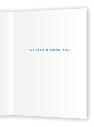 This is a pebble friendship cards with standard by mo kelley called i've been missing you printing on signature in greeting cards