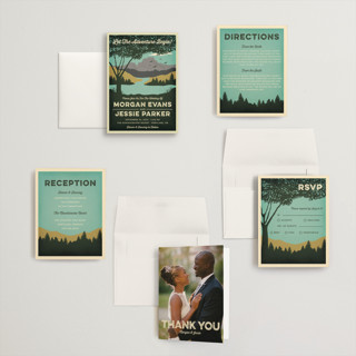 This is a forest petite wedding invitations with standard by Nam Bourassa called mountain view printing on signature in petite