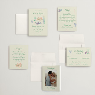 This is a garden petite wedding invitations with standard by Cass Loh called tablescape drawing printing on signature in petite