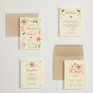 This is a blush petite wedding invitations with standard by Emily Miranda called romantic tropical wedding printing on signature in petite