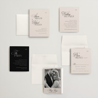 This is a ivory petite wedding invitations with standard by Melanie Kosuge called sibonie printing on signature in petite