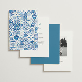 This is a navy petite wedding invitations with standard by Anastasia Makarova called watercolor tile printing on signature in petite