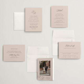 This is a dusty rose petite wedding invitations with standard by Kelly Schmidt called arch monogram printing on signature in petite