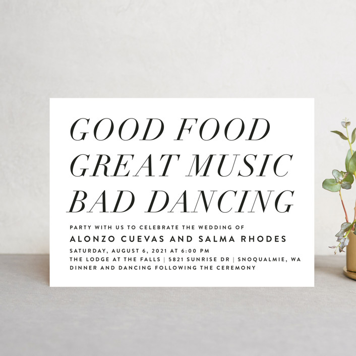 "Bad Dancing" - Petite Wedding Invitations in Dove by Amy Payne.