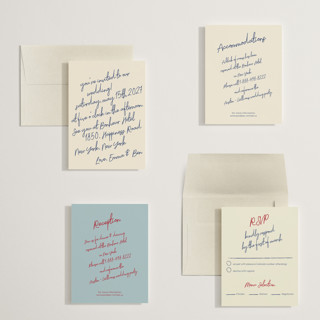 This is a blue velvet petite wedding invitations with standard by Helena Vitto called handwritten letter printing on signature in petite