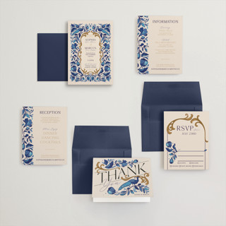 This is a cerulean petite wedding invitations with standard by GeekInk Design called gilded printing on signature in petite