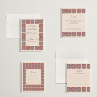 This is a terracotta petite wedding invitations with standard by Katharine Watson called block print tile printing on signature in petite