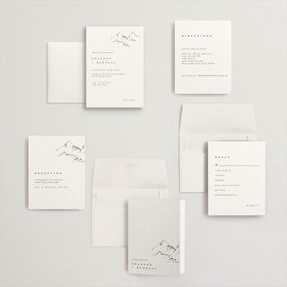 This is a snow petite wedding invitations with standard by Mere Paper called sketched mountains printing on signature in petite