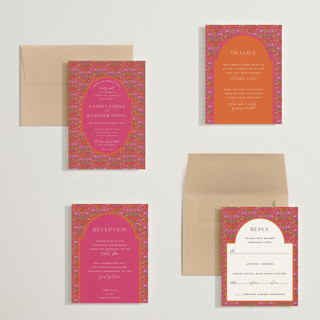 This is a fuchsia petite wedding invitations with standard by Pati Cascino called varna printing on signature in petite