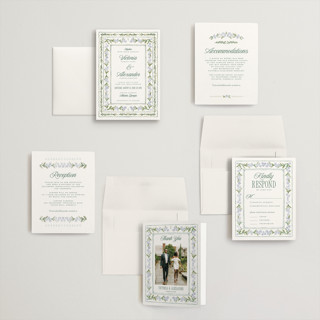 This is a wisteria petite wedding invitations with standard by Jenna Holcomb called vintage sketched printing on signature in petite