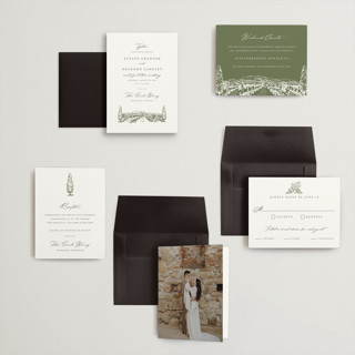 This is a olive petite wedding invitations with standard by Sarah Brown called vineyard printing on signature in petite