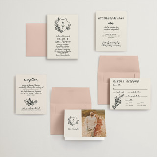 This is a ink petite wedding invitations with standard by Kelly Watkins called botanical crest printing on signature in petite