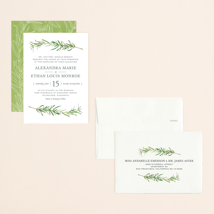 Simple Sprigs Wedding Invitation Petite Cards by Erin Deegan Minted