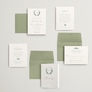 This is a sky petite wedding invitations with standard by Everett Paper Goods called foliage crest printing on signature in petite
