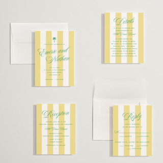 This is a limoncello petite wedding invitations with standard by Susan Zinader called island palm printing on signature in petite