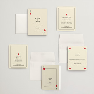 This is a champagne petite wedding invitations with standard by Helena Vitto called red hearts printing on signature in petite