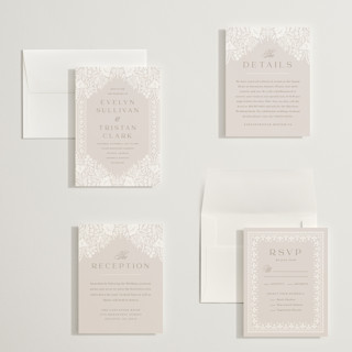This is a cream petite wedding invitations with standard by Kristen Smith called lace trim printing on signature in petite