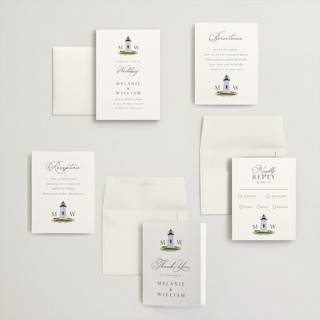 This is a snow petite wedding invitations with standard by Becky Nimoy called east coast lighthouse printing on signature in petite