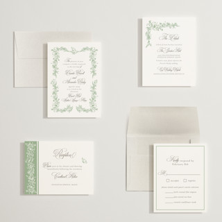 This is a mint petite wedding invitations with standard by Melinda Denison called romantic garden printing on signature in petite