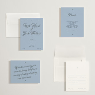 This is a sky petite wedding invitations with standard by Blustery August called cheers printing on signature in petite