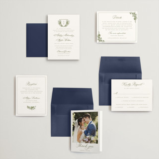 This is a moss petite wedding invitations with standard by Cass Loh called watercolor flowers crest printing on signature in petite